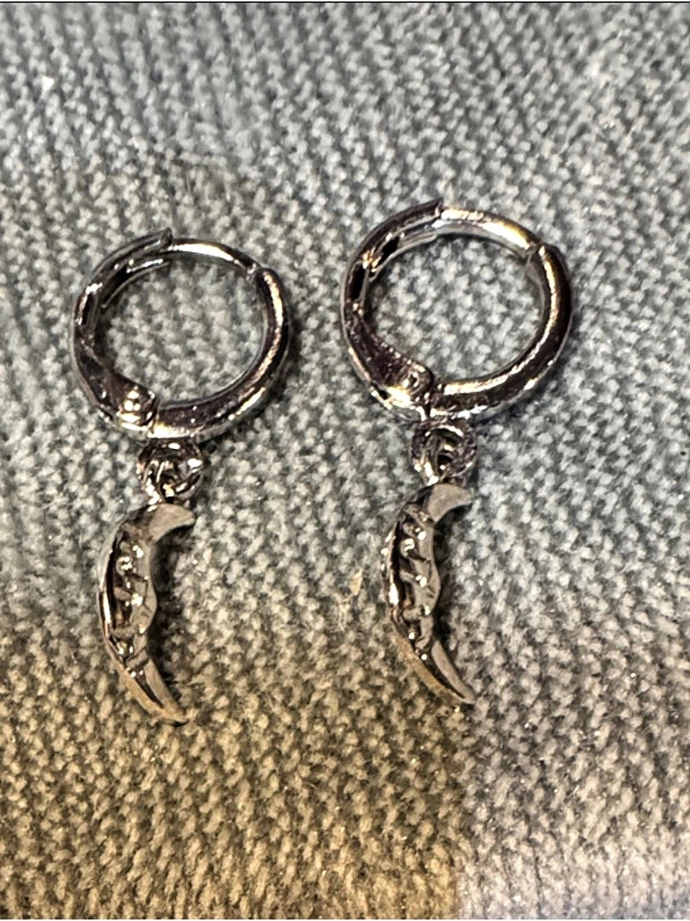 Crescent Charm Hoop Earrings in Silver Like New